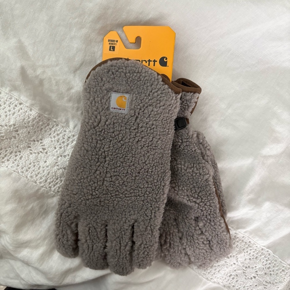LARGE Carhartt Women's Insulated Sherpa Gloves Brown Fleece Winter NWT GF0682-W